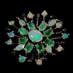 Genuine Opals & Emerald Galaxy Ring